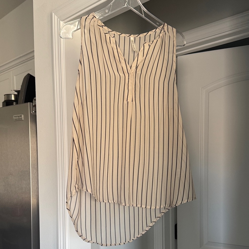High Low Sheer Striped Sleeveless Work pr Casual Tank Blouse